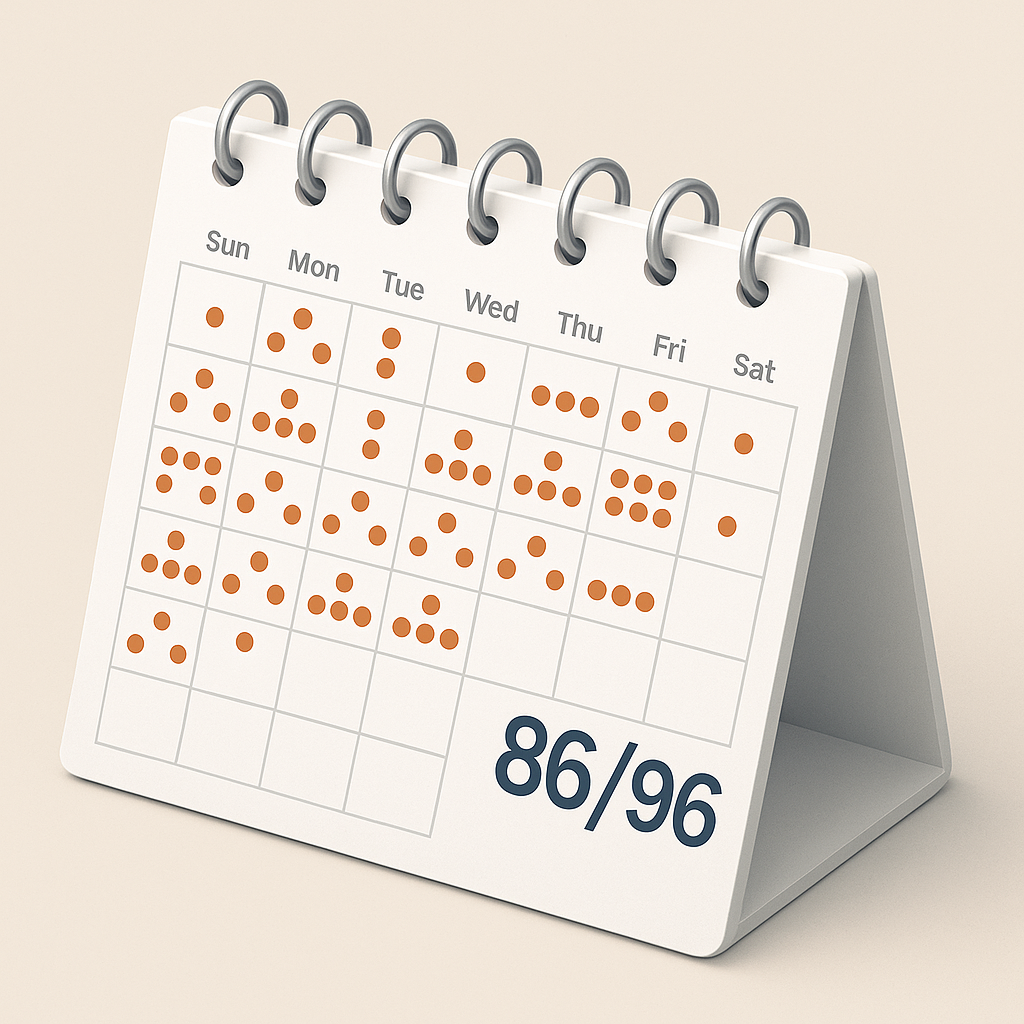 Calendário isométrico com pontos somados em destaque.