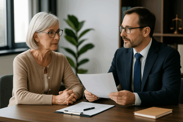 Advogado orientando cliente sobre aposentadoria e direito adquirido no INSS em ambiente profissional.